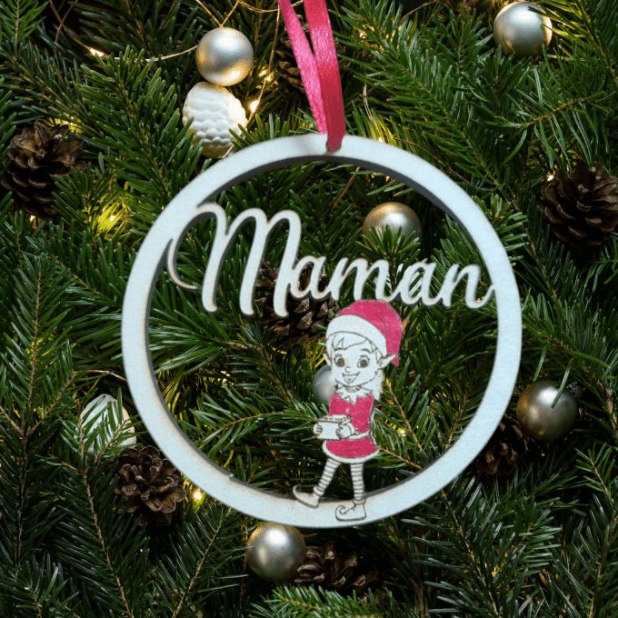 Boule de Noël MJLCrea Lutin Personnalisable 8cm Finition Pailletée