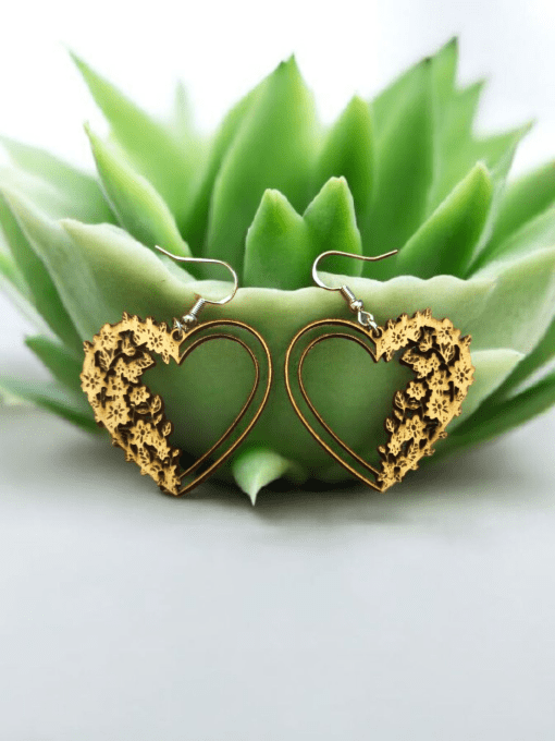Boucles d'oreilles en bois coeur