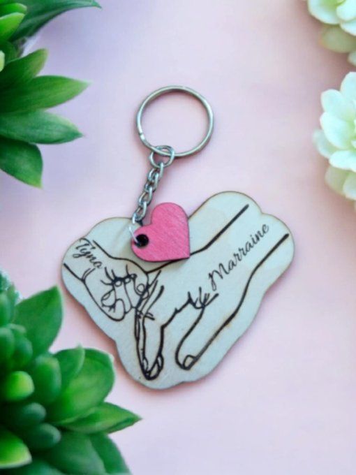 Porte clés bois personnalisé main femme